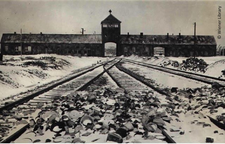 Image to the entrance at Auschwitz-Birkenau