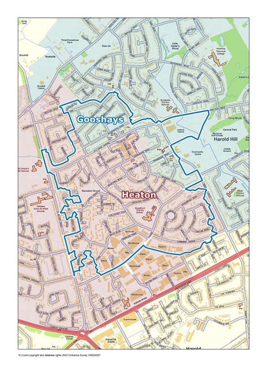 Boundary of the Pride in Place area Harold Hill East