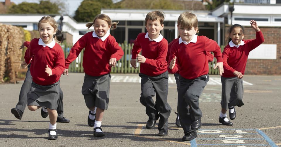 School children running