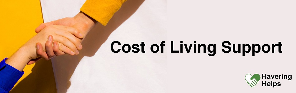 Cost of living support website banner with picture of hands holding