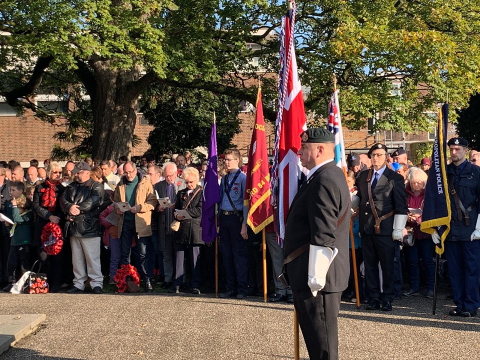 Standard Bearer at Remembrance Sunday 2019 in Coronation Gardens