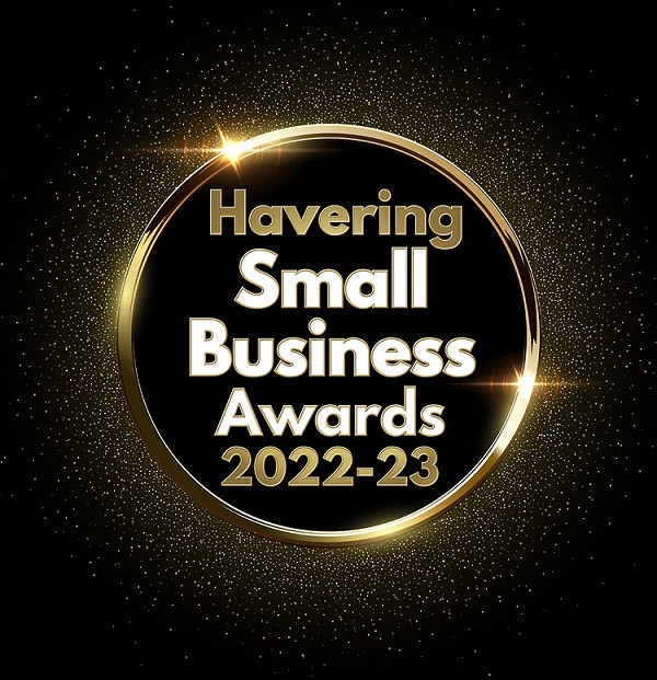 Small Business awards 2022/23 for Havering - words with a gold circle around it