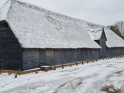 Tithe barn in the snow