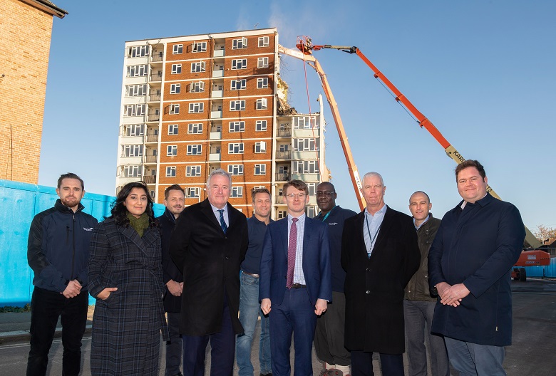 Councillor Damian White, Neil Stubbings, Hugh Jeffrey and Tim Wates, Wates Group, Havering Council, Waterloo Estate