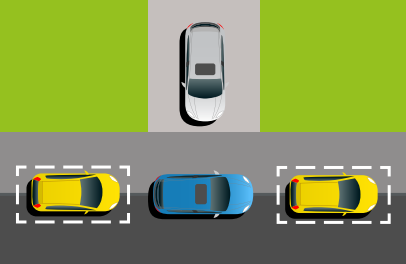 A car parked between two marked bays on the pavement. The car is in line with the other cars so there is no further reduction in pavement space