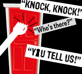 campaign image of hand knocking on a door